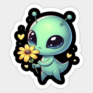 Cute little Alien With Yellow Flower Sticker